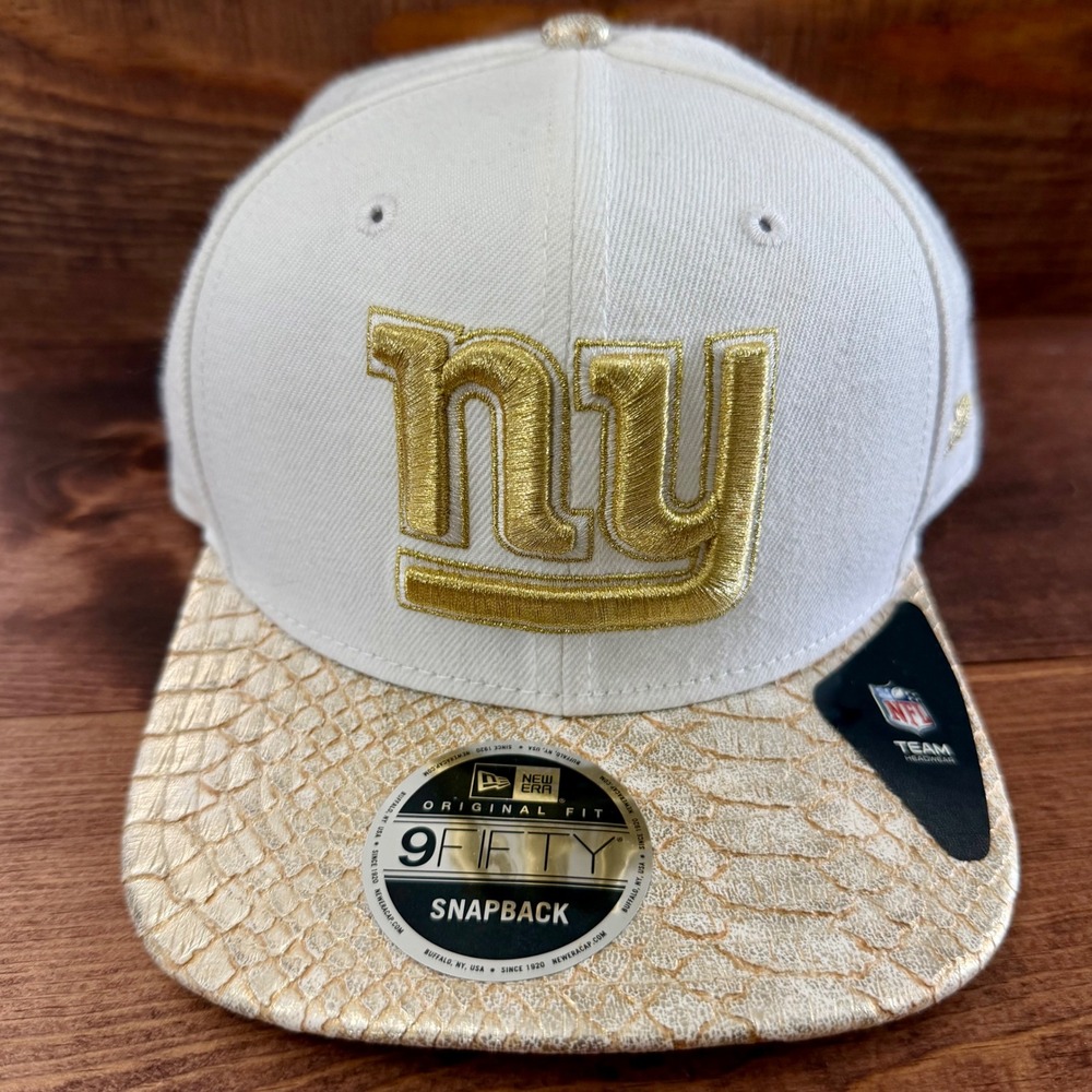 New York Giants New Era 9FIFTY Snapback Hat Wht/Gold Snakeskin Brim NFL Cap RARE